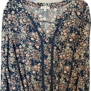 Floral Print Women's Top - Navy and Pink